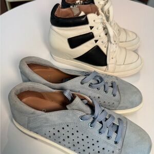 Linea Paolo Women's platform and wedge Sneakers in Black, White, and Light Blue
